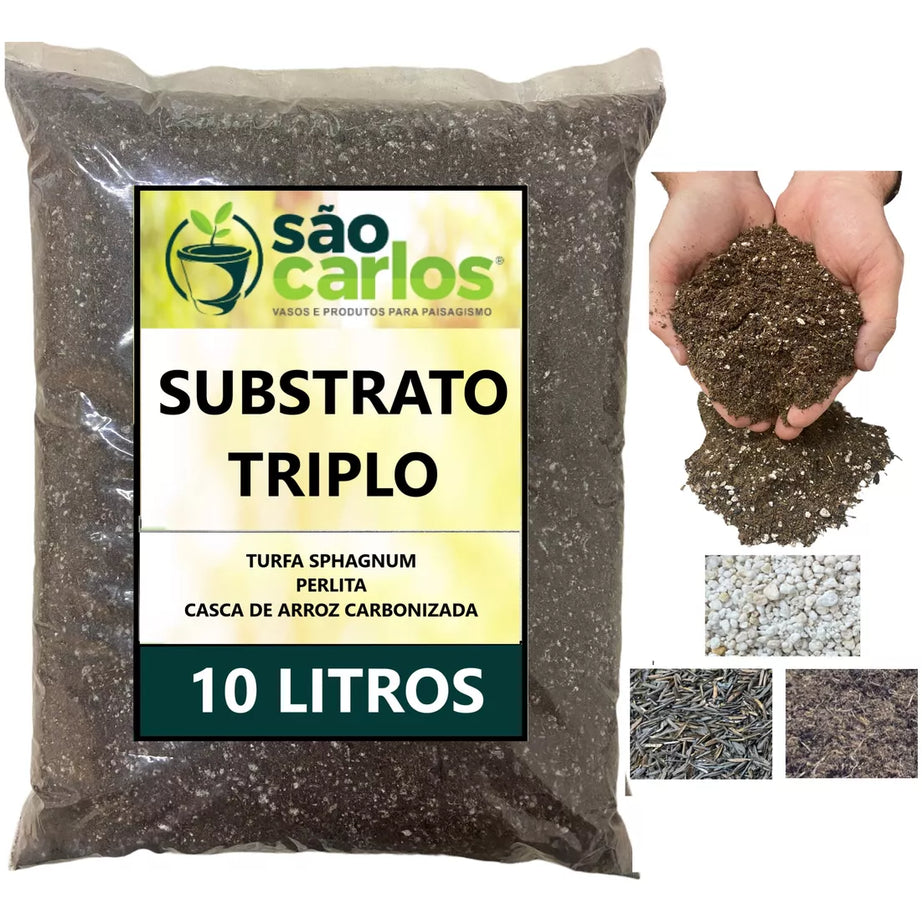 Substrato Triplo 10l - Perlita Turfa Casca Arroz Carbonizada