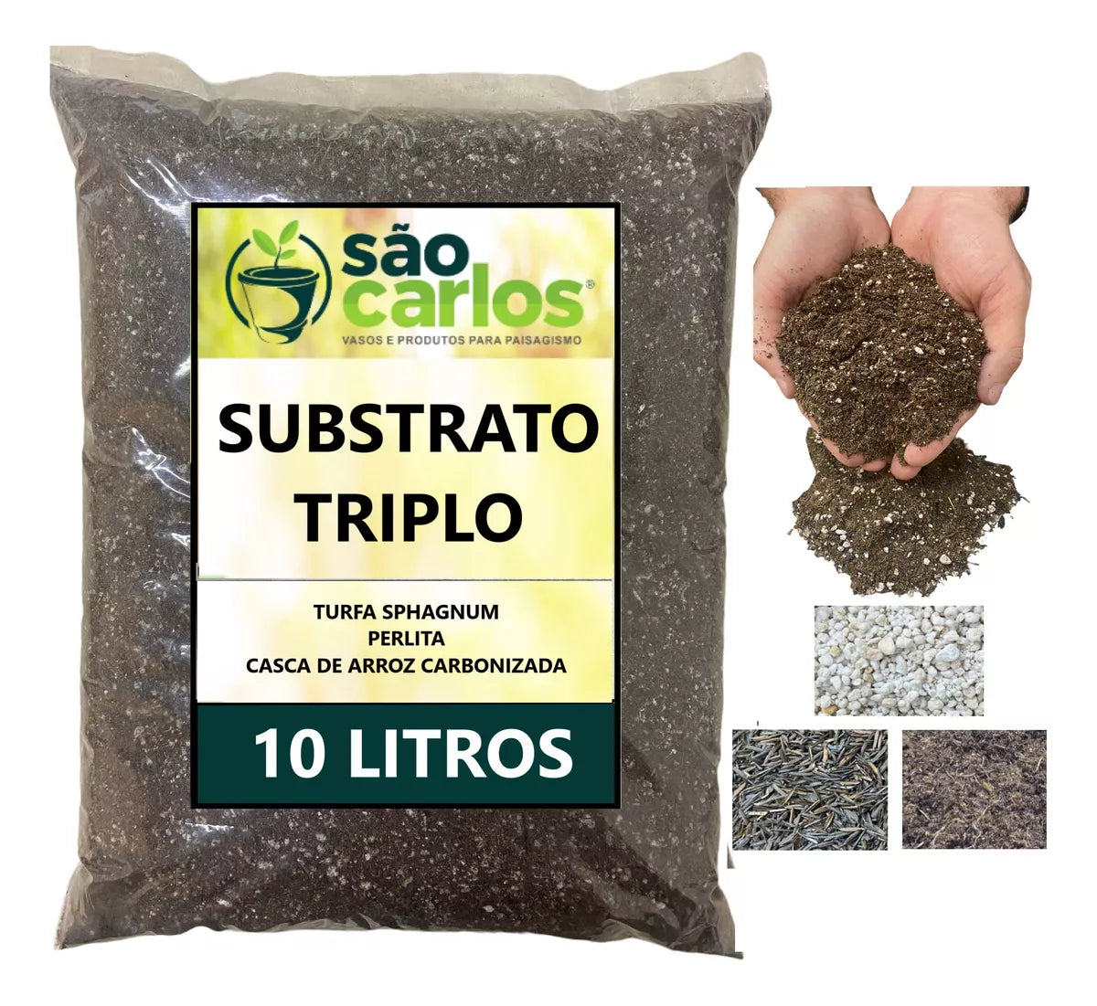 Substrato Triplo 10l - Perlita Turfa Casca Arroz Carbonizada